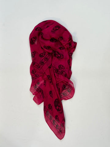 Alexander McQueen Skull Scarf – Hot Pink Silk Chiffon Iconic Print (Y2K Classic)