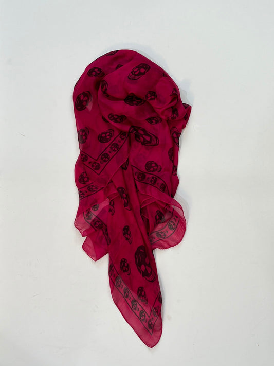 Alexander McQueen Skull Scarf – Hot Pink Silk Chiffon Iconic Print (Y2K Classic)