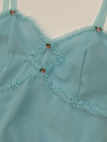 Vintage 1960s St Michael Blue Nylon Slip Dress