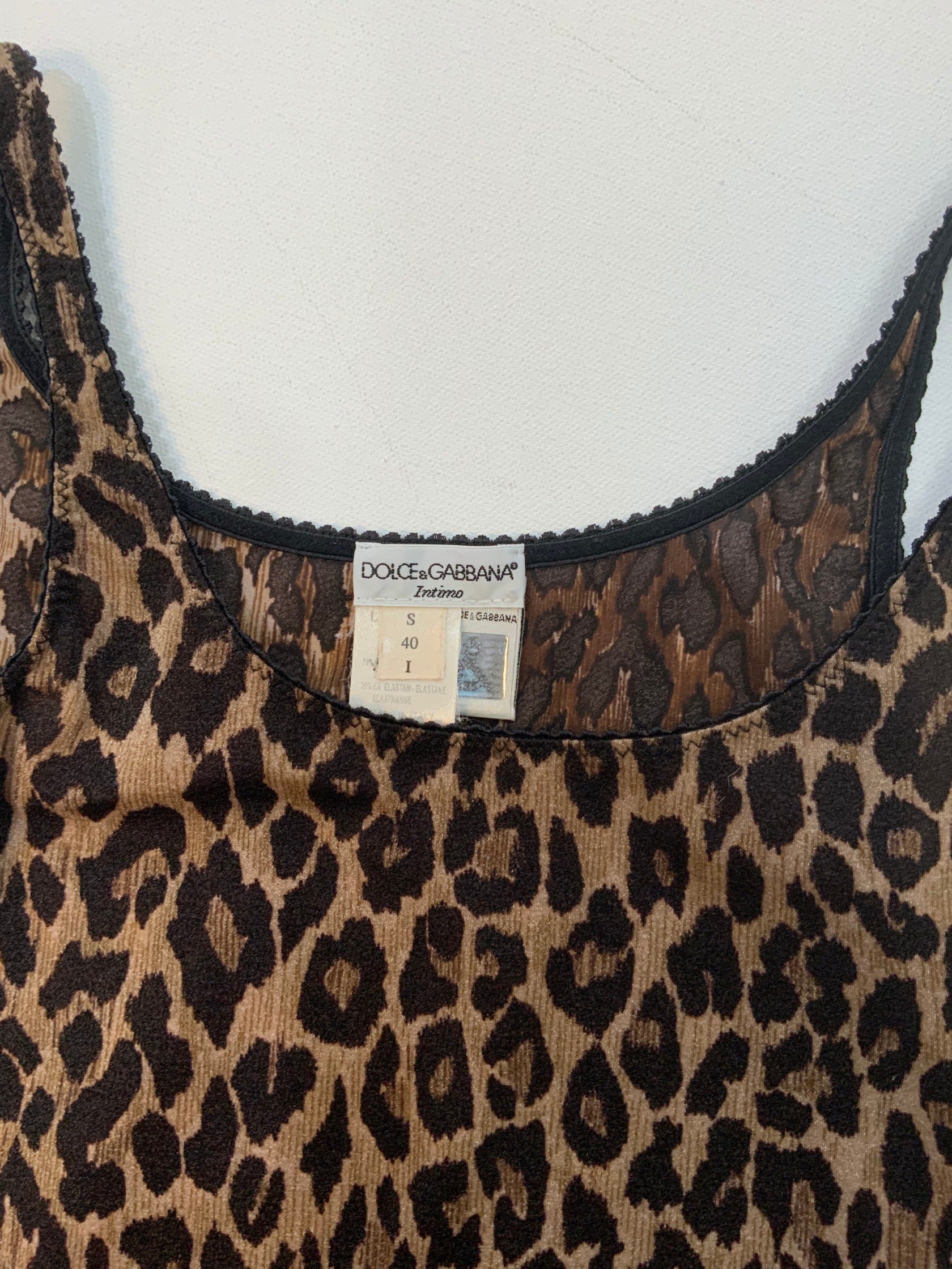 Vintage Dolce & Gabbana leopard print camisole and matching thong lingerie set, unworn.