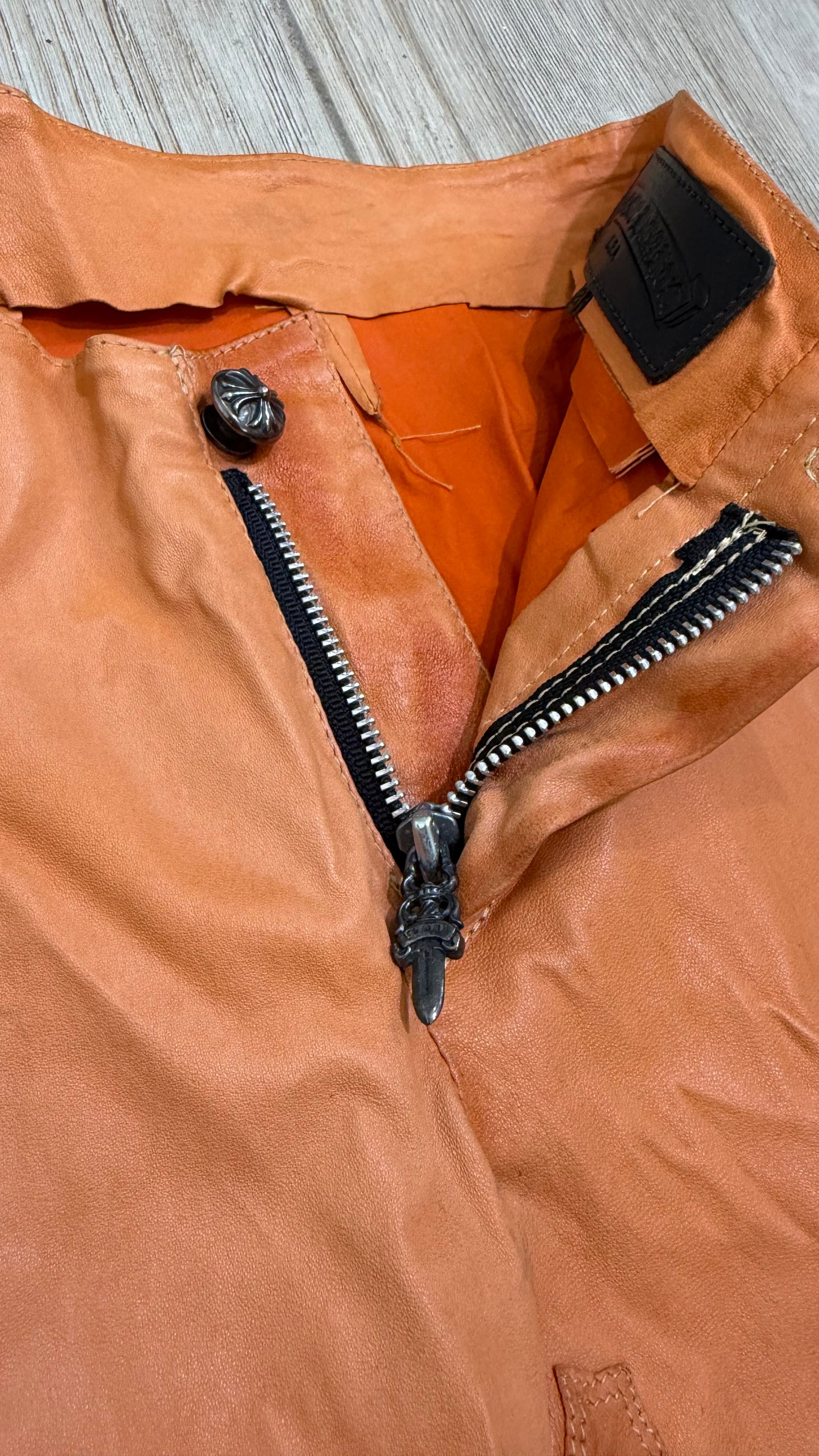 Chrome Hearts Orange Cross flooded Leather Pants