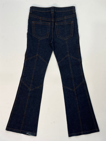 Prada Dark Wash Flared Jeans – Contrast Stitch Denim, Size XS / IT 38 / US 6