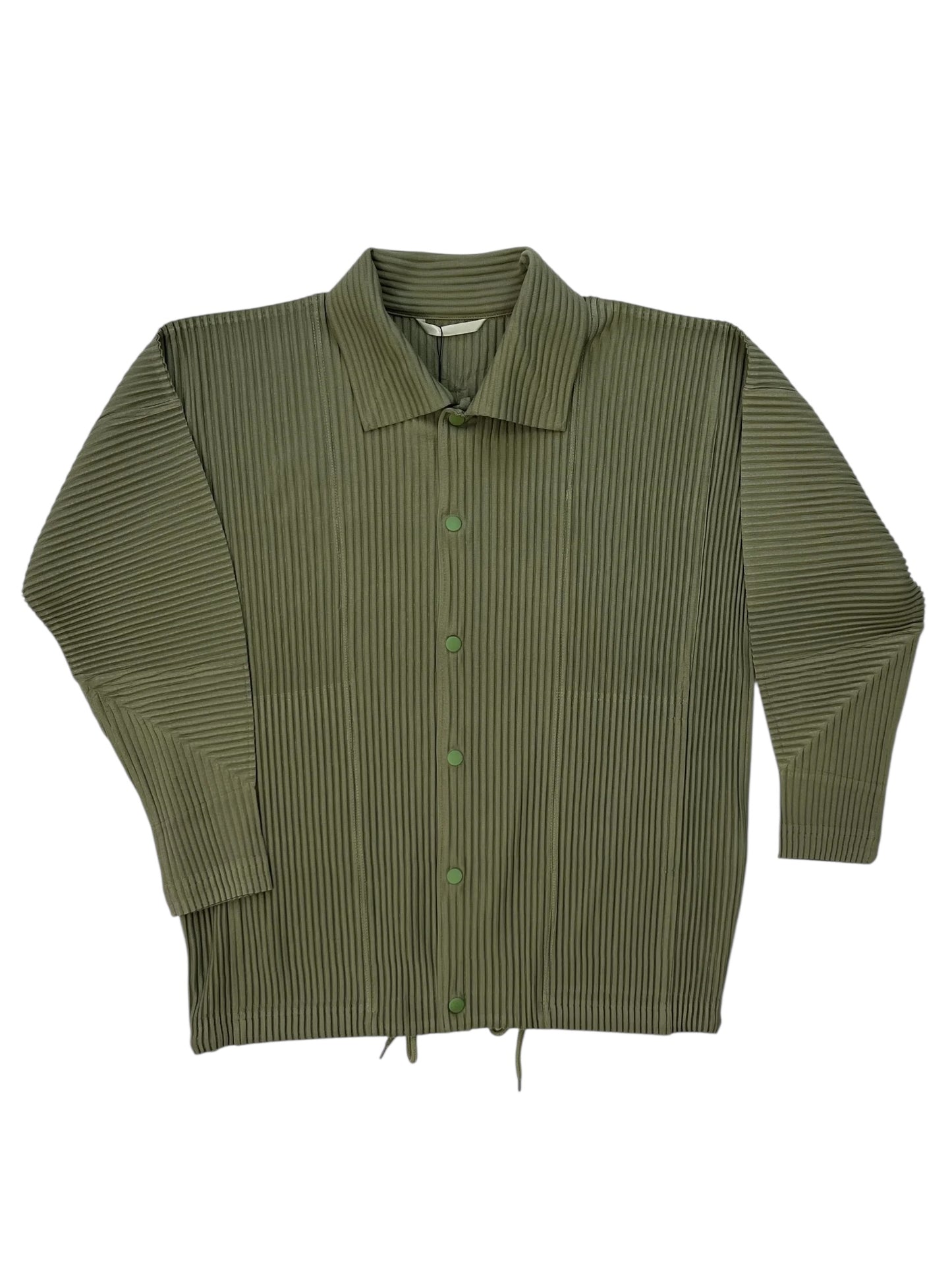 Issey Miyake Homme Plissé Pleated Button Shirt – Sage Green Lightweight Top