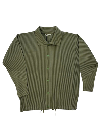 Issey Miyake Homme Plissé Pleated Button Shirt – Sage Green Lightweight Top