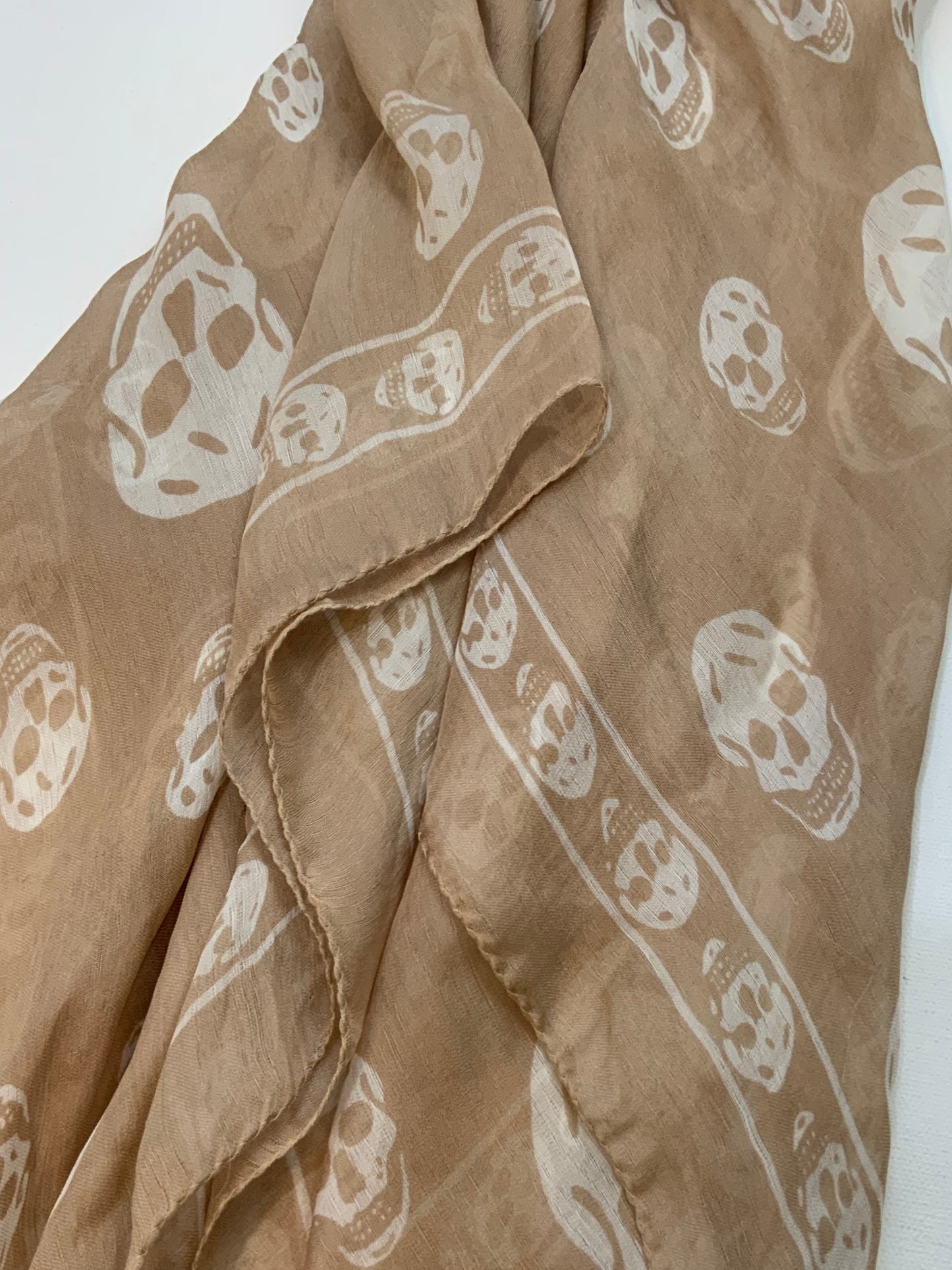 Alexander McQueen Skull Scarf – Nude & Cream Silk Chiffon Iconic Print (Y2K Classic)