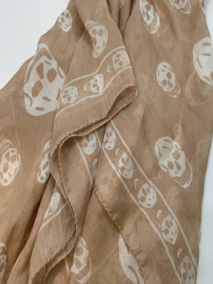 Alexander McQueen Skull Scarf – Nude & Cream Silk Chiffon Iconic Print (Y2K Classic)