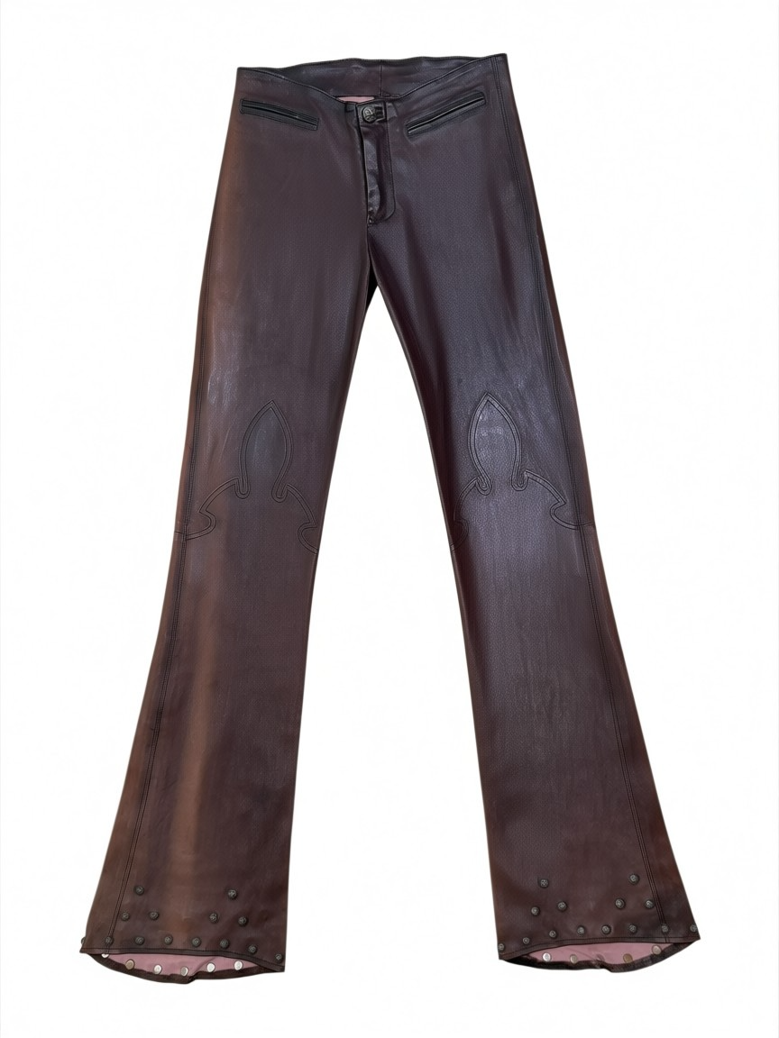 Chrome Hearts Brown Fleur Leather Pants