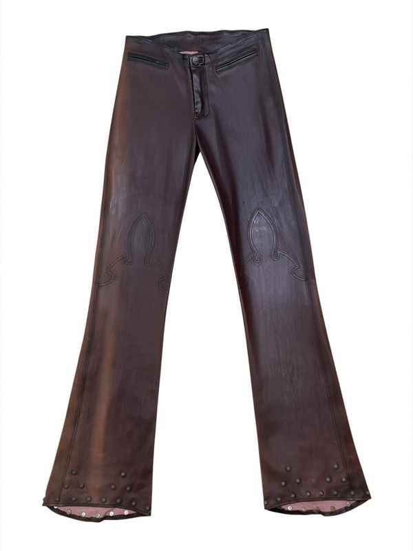Chrome Hearts Brown Fleur Leather Pants