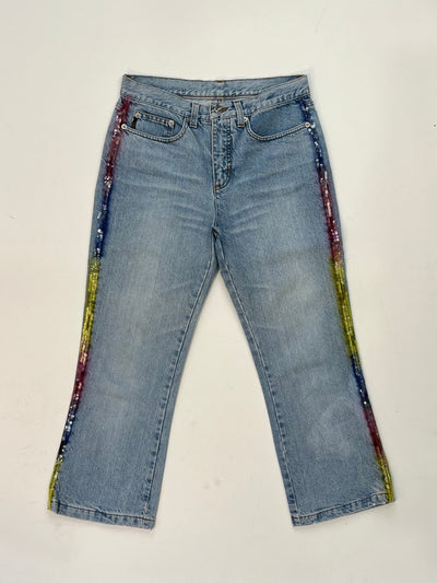 Vintage Iceberg Denim Jeans – Rainbow Sequin Side Stripe