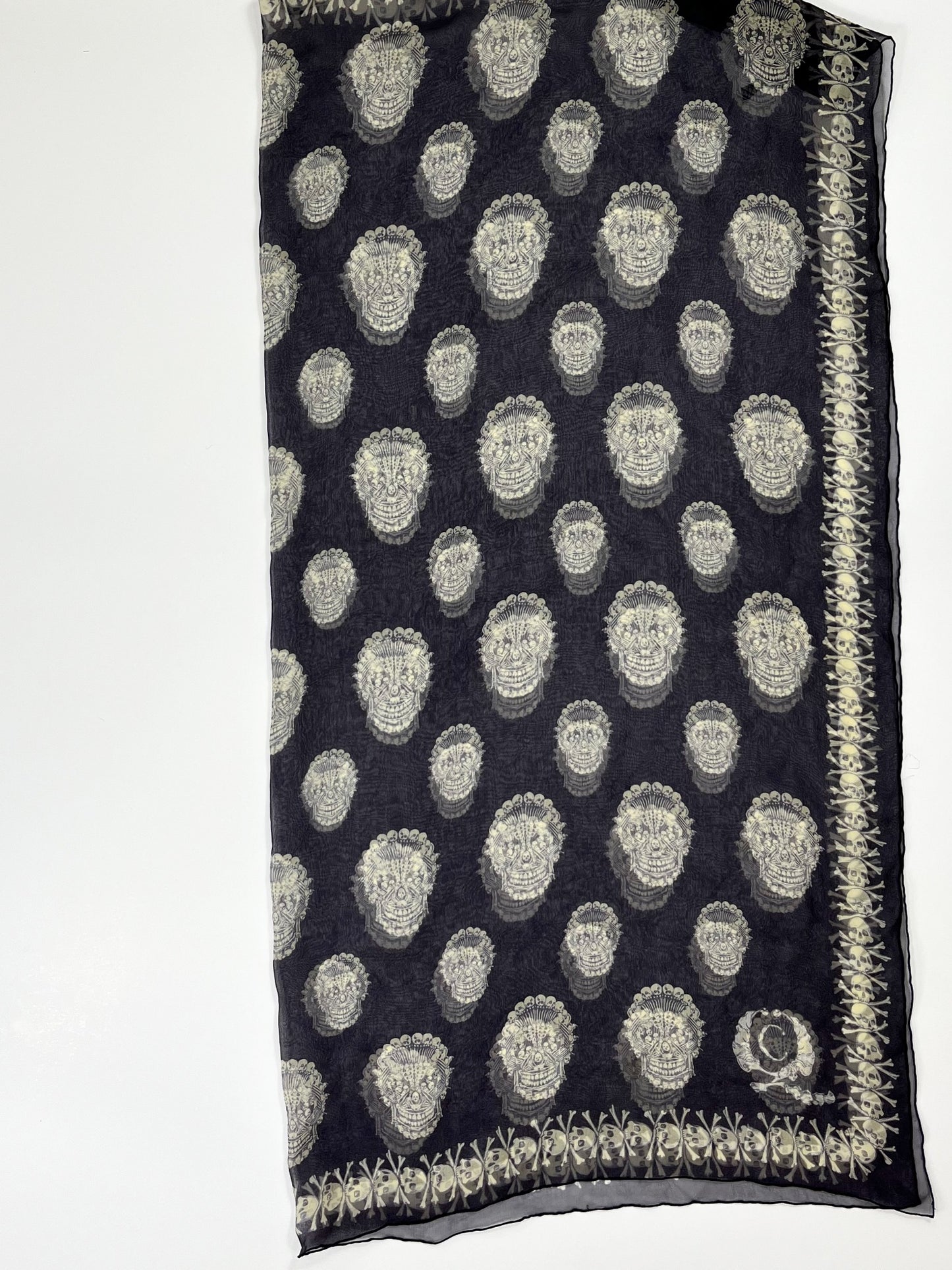 Alexander McQueen Skull Scarf – Navy & Cream Silk Chiffon Iconic Print (Y2K Classic)
