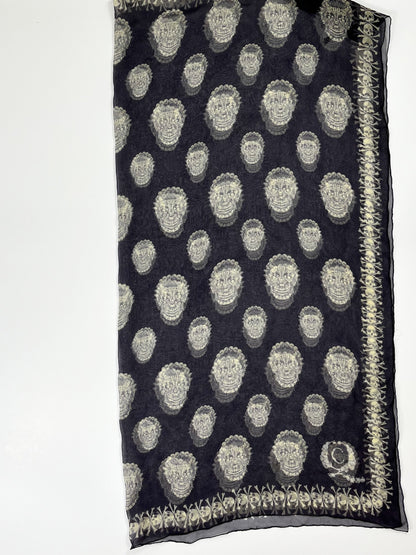 Alexander McQueen Skull Scarf – Navy & Cream Silk Chiffon Iconic Print (Y2K Classic)