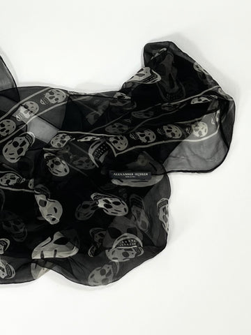 Alexander McQueen Skull Scarf – Black & White Silk Chiffon Iconic Print (Y2K Classic)