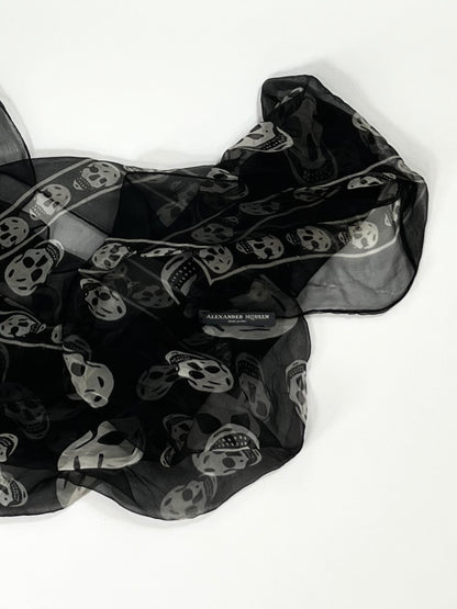 Alexander McQueen Skull Scarf – Black & White Silk Chiffon Iconic Print (Y2K Classic)
