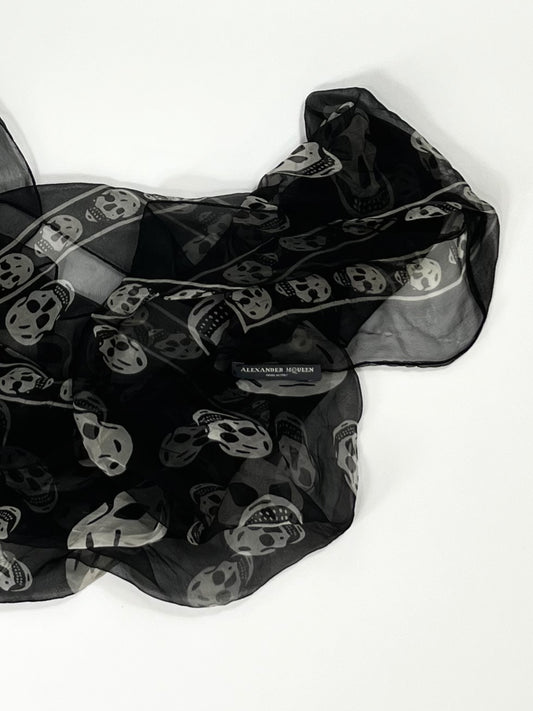 Alexander McQueen Skull Scarf – Black & White Silk Chiffon Iconic Print (Y2K Classic)