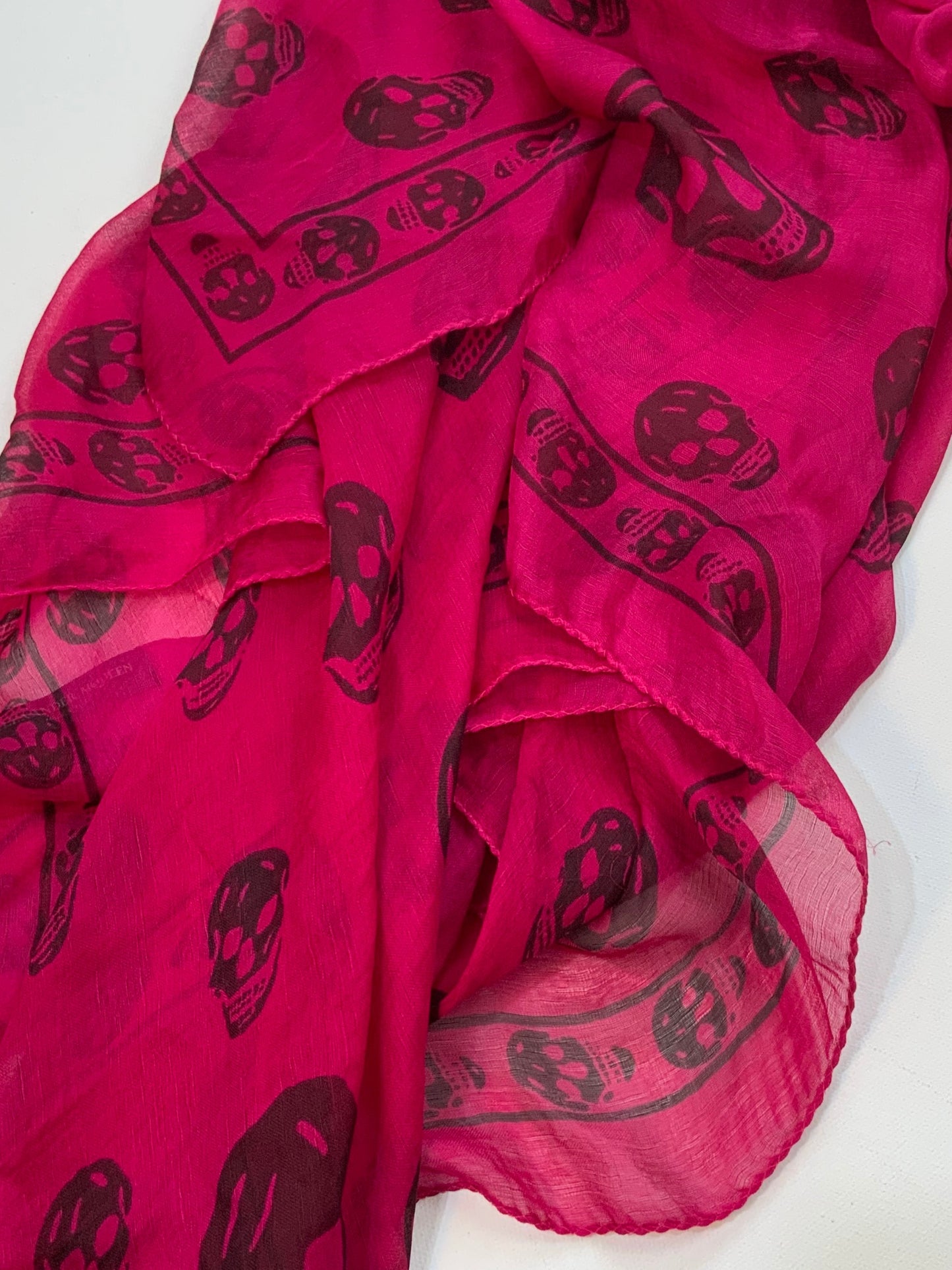 Alexander McQueen Skull Scarf – Hot Pink Silk Chiffon Iconic Print (Y2K Classic)