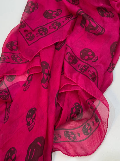 Alexander McQueen Skull Scarf – Hot Pink Silk Chiffon Iconic Print (Y2K Classic)