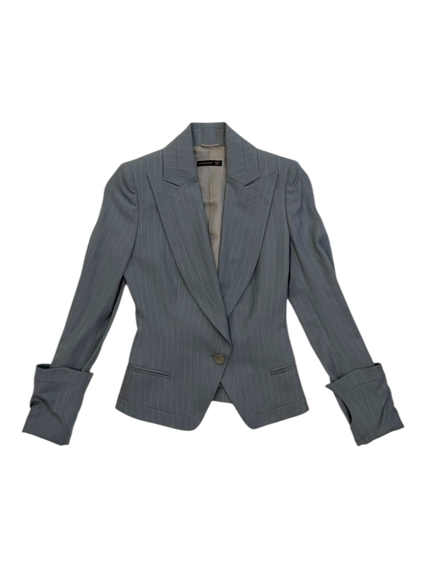 Alexander McQueen Pinstripe Tailored Jacket and Skirt Set Made in Italy Size 40