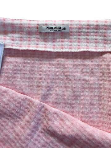Miu Miu Pink Gingham Ruffle Mini Skirt