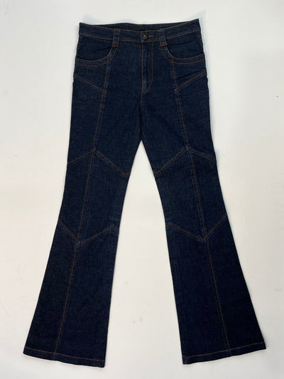 Prada Dark Wash Flared Jeans – Contrast Stitch Denim, Size XS / IT 38 / US 6
