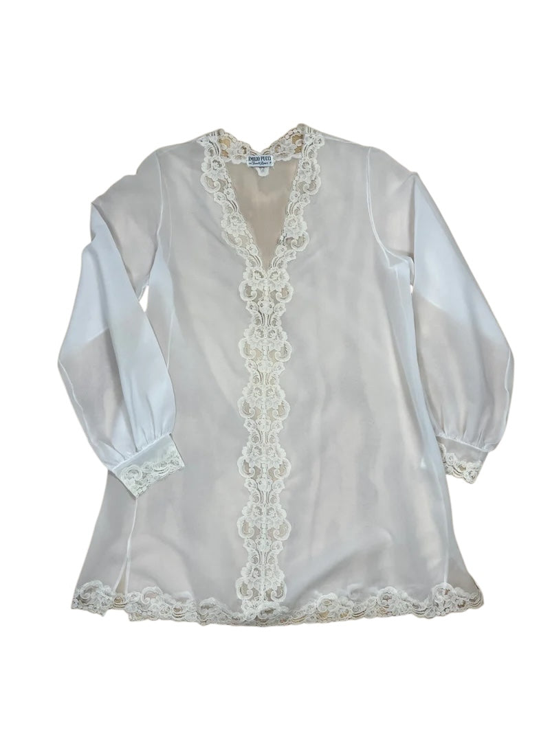 Vintage Emilio Pucci Sheer Lace Tunic – 1970s White Blouse