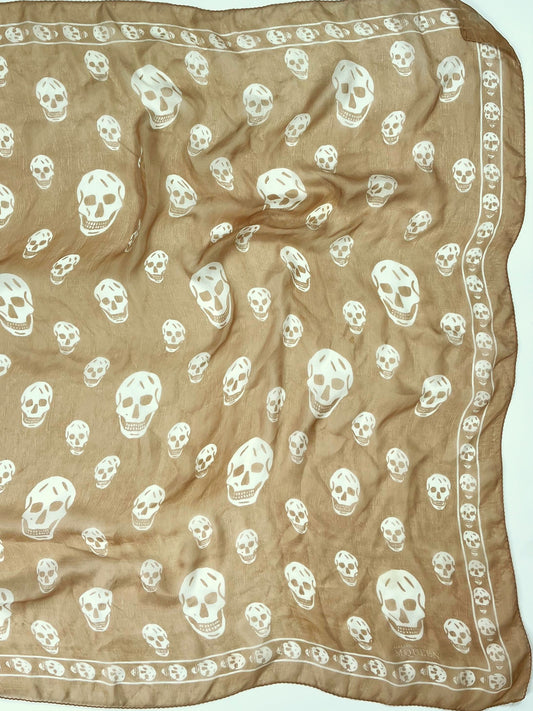 Alexander McQueen Skull Scarf – Nude & Cream Silk Chiffon Iconic Print (Y2K Classic)
