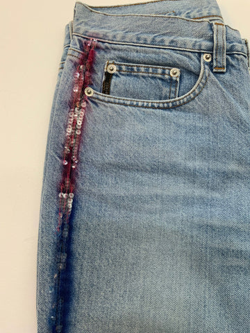 Vintage Iceberg Denim Jeans – Rainbow Sequin Side Stripe