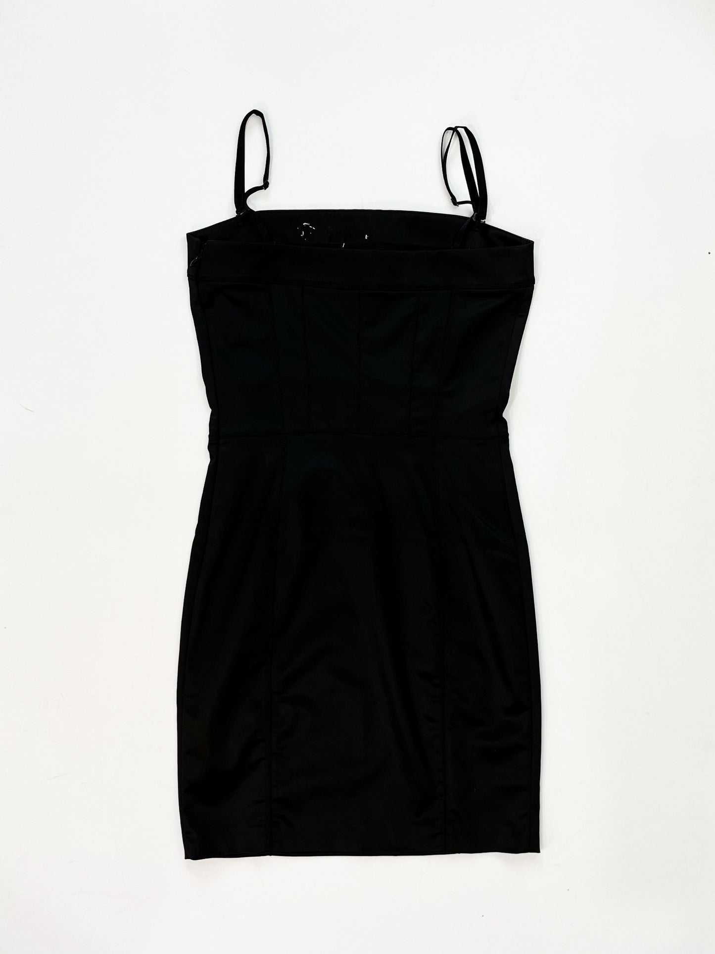 Galliano Black Satin Mini Dress – Embroidered Floral Detail