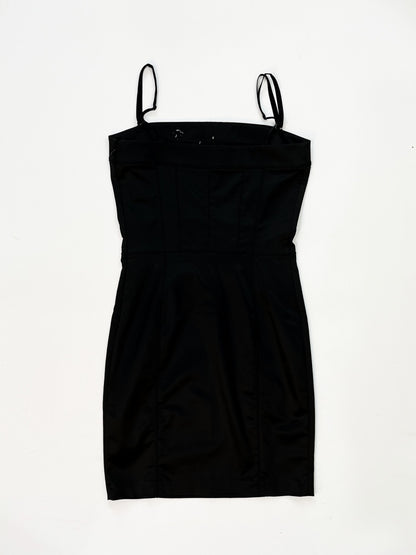 Galliano Black Satin Mini Dress – Embroidered Floral Detail