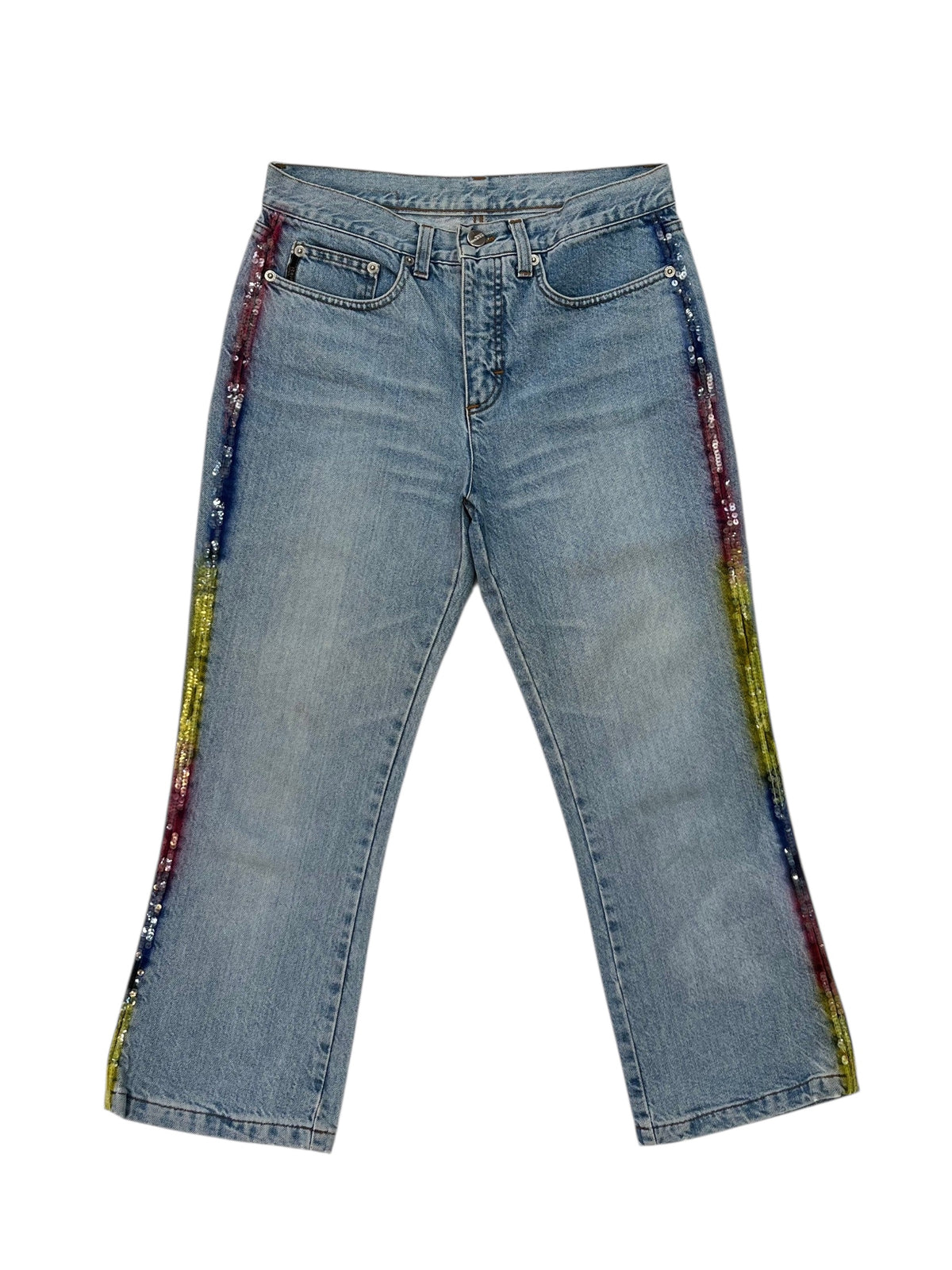 Vintage Iceberg Denim Jeans – Rainbow Sequin Side Stripe