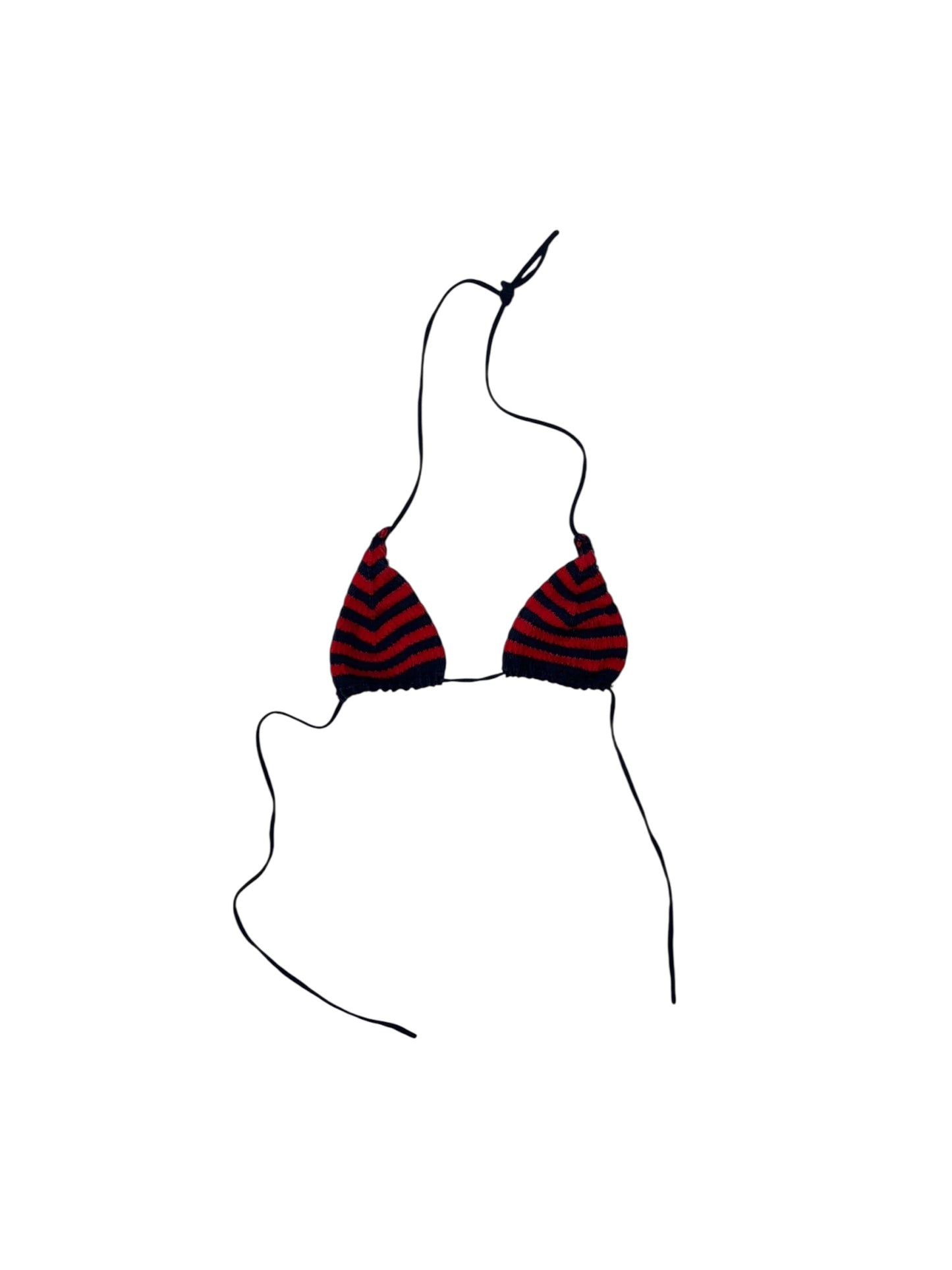 Miu Miu Crochet Triangle Bra Top – Red & Black Striped Knit