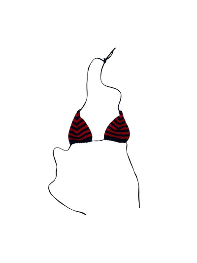Miu Miu Crochet Triangle Bra Top – Red & Black Striped Knit