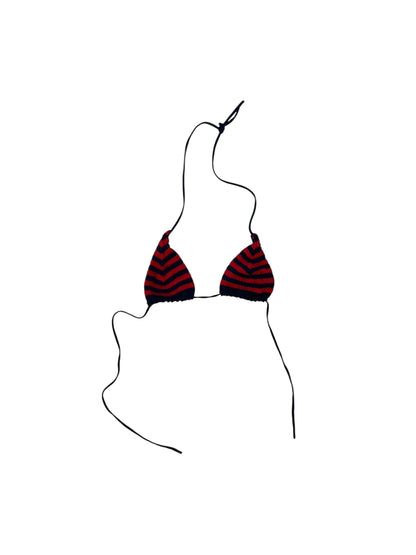 Miu Miu Crochet Triangle Bra Top – Red & Black Striped Knit
