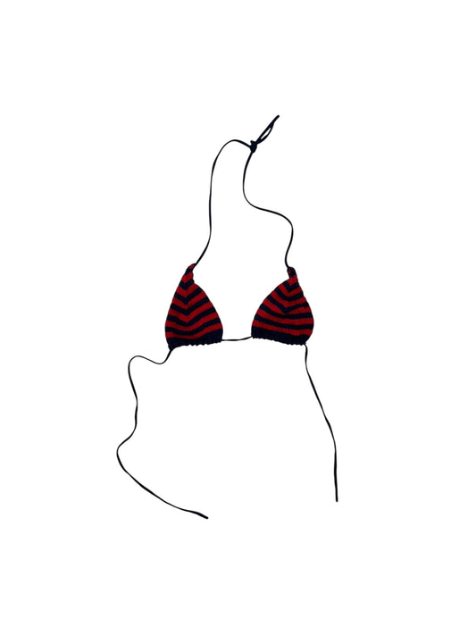 Miu Miu Crochet Triangle Bra Top – Red & Black Striped Knit