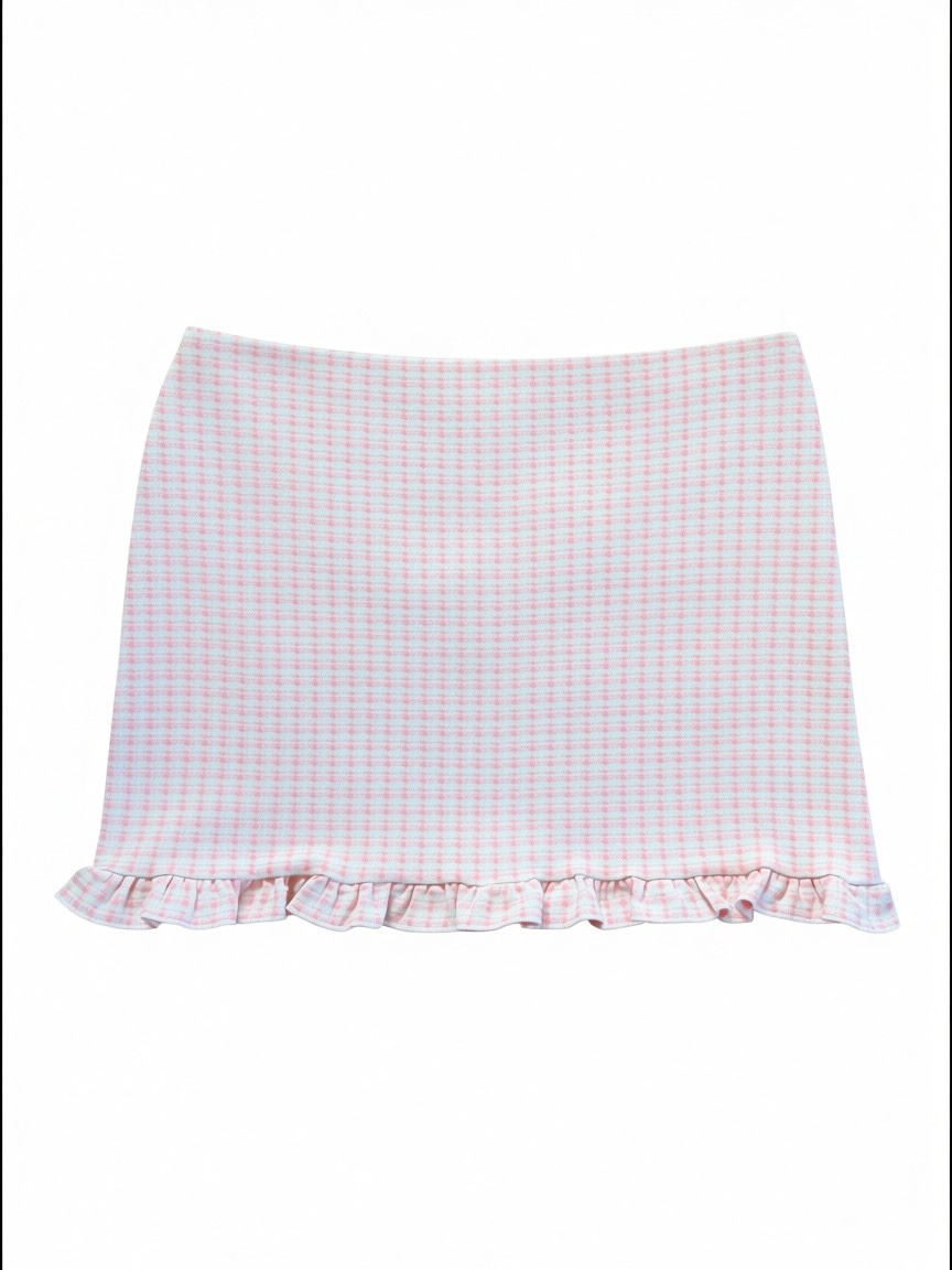 Miu Miu Pink Gingham Ruffle Mini Skirt