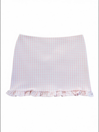 Miu Miu Pink Gingham Ruffle Mini Skirt