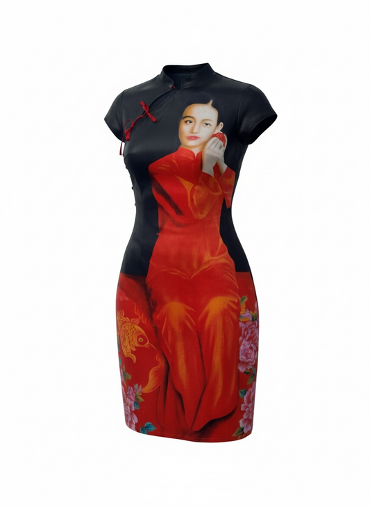 Voyage Printed Cheongsam-Style Dress
