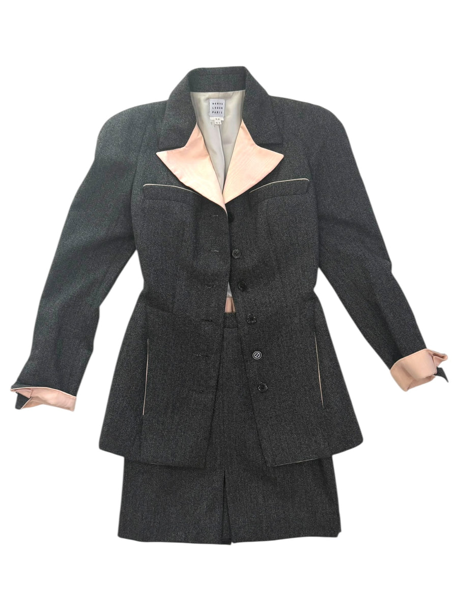 Hervé Léger Tailored Wool Jacket and Skirt Suit – Made in France – FR 38 / US 10
