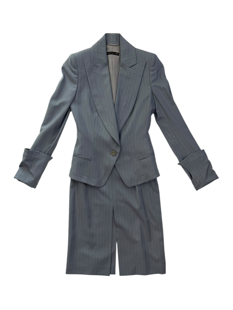 Alexander McQueen Pinstripe Tailored Jacket and Skirt Set Made in Italy Size 40