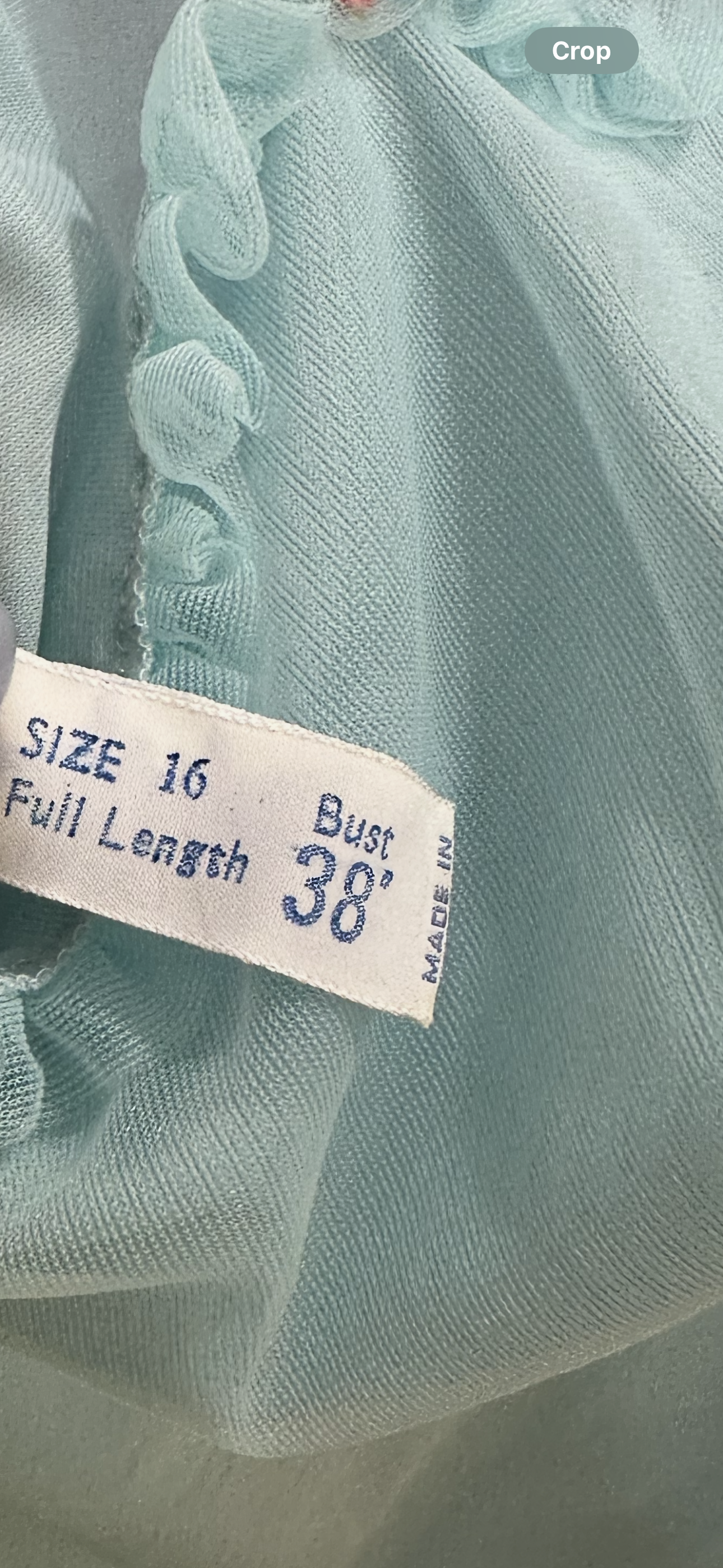 Vintage 1960s St Michael nylon slip dress in baby blue with rosebud embroidery, size 16.