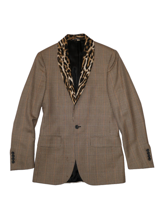 R13 Plaid Blazer with Leopard Velvet Lapel