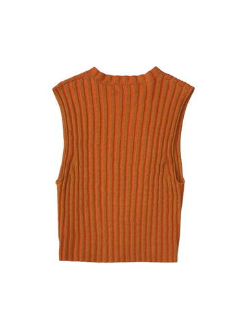 Eckhaus Latta Ribbed Knit Tank – Tangerine & Rust Stripe Cropped Sleeveless Top (Size S)
