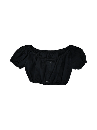 Archival Dolce & Gabbana Cropped Puff-Sleeve Top – Black Y2K Off-Shoulder Blouse (Made in Italy)