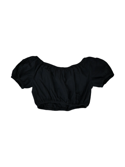 Archival Dolce & Gabbana Cropped Puff-Sleeve Top – Black Y2K Off-Shoulder Blouse (Made in Italy)