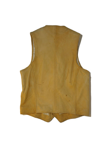 Vintage Distressed Leather Vest – Golden Brown Waistcoat with Suede Button Detail (Size S)