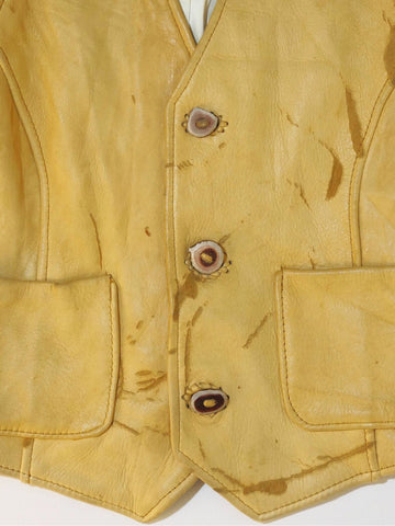 Vintage Distressed Leather Vest – Golden Brown Waistcoat with Suede Button Detail (Size S)